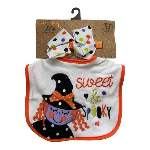 Baby Essential Baby Girls Halloween Sweet & Spooky Headband And Bib Set NEW - Picture 1 of 3